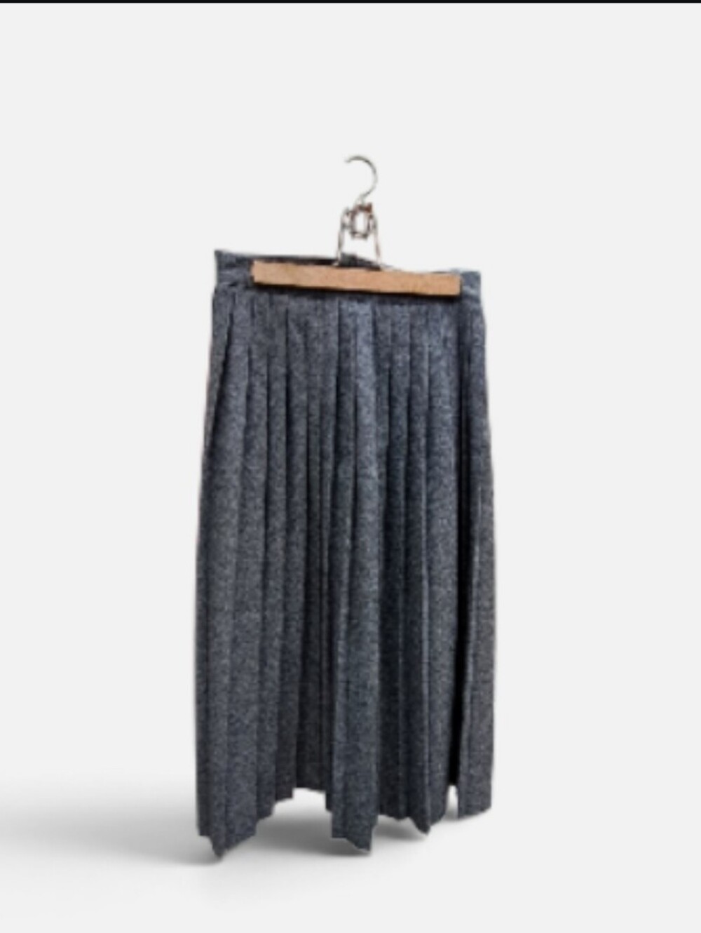 Button-Front Pleated Gray Wool blend Skirt